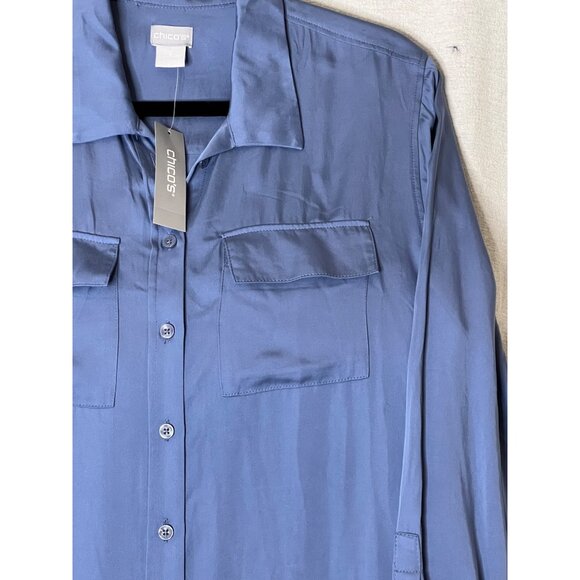 Chico's Women's Modal Button-Up Shirt Size 2 (US 12/14) Blue Career Boho - Picture 3 of 13